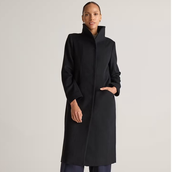 NWT Quince Italian Wool Long Cocoon Coat Classic Longline Trench Jacket Black - Picture 1 of 16